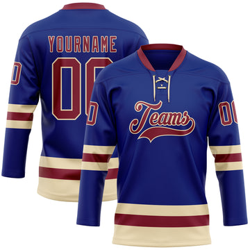 Custom Royal Crimson-Cream Hockey Lace Neck Jersey