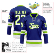 Load image into Gallery viewer, Custom Royal White-Neon Green Hockey Lace Neck Jersey
