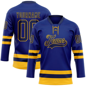 Custom Royal Navy-Gold Hockey Lace Neck Jersey