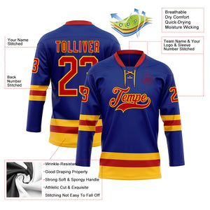 Custom Royal Red-Gold Hockey Lace Neck Jersey