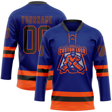 Custom Royal Black-Orange Hockey Lace Neck Jersey