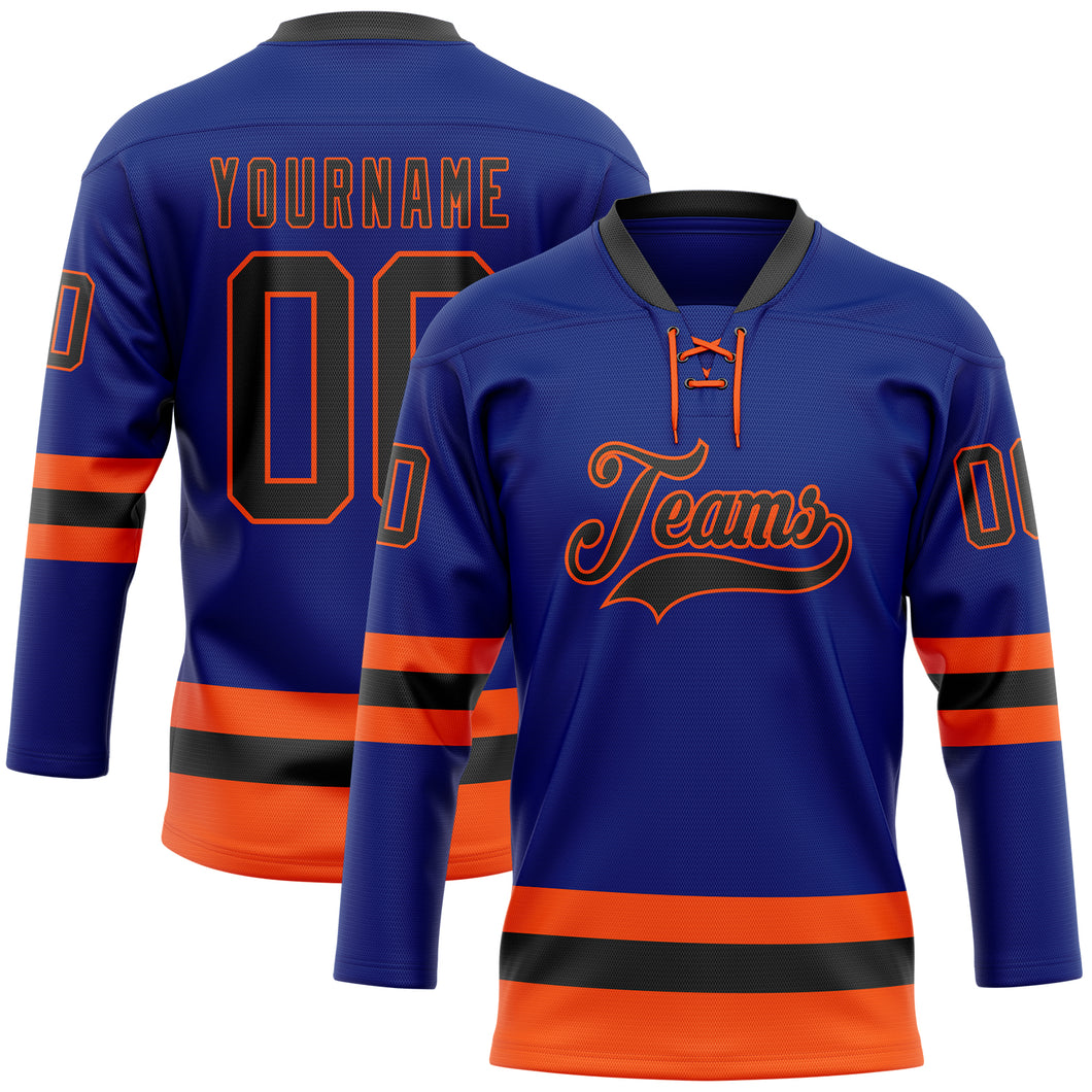 Custom Royal Black-Orange Hockey Lace Neck Jersey