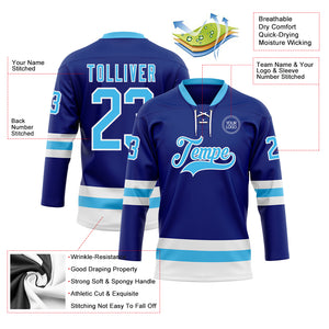 Custom Royal Sky Blue-White Hockey Lace Neck Jersey