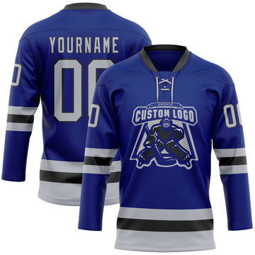 Custom Royal Gray-Black Hockey Lace Neck Jersey