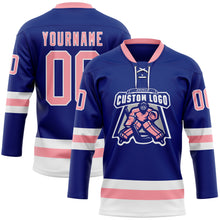 Load image into Gallery viewer, Custom Royal Medium Pink-White Hockey Lace Neck Jersey
