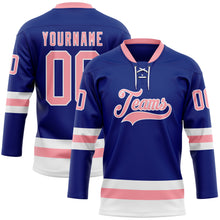 Load image into Gallery viewer, Custom Royal Medium Pink-White Hockey Lace Neck Jersey
