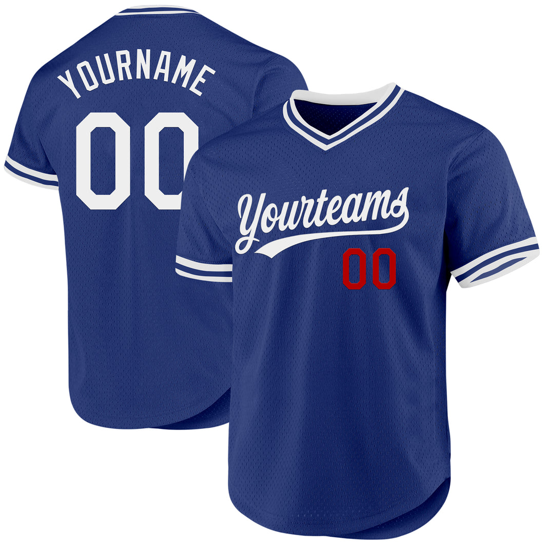 Custom Royal White-Red Authentic Throwback Baseball Jersey