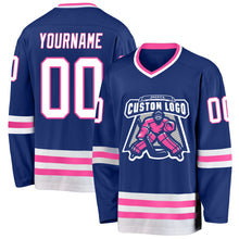 Load image into Gallery viewer, Custom Royal White-Pink Hockey Jersey
