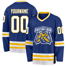 Load image into Gallery viewer, Custom Royal White-Gold Hockey Jersey
