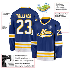 Custom Royal White-Gold Hockey Jersey