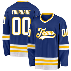 Custom Royal White-Gold Hockey Jersey