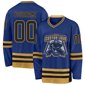 Custom Royal Black-Old Gold Hockey Jersey