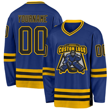 Custom Royal Black-Gold Hockey Jersey