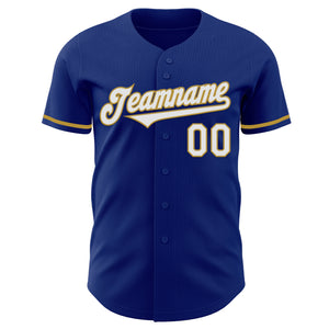 Custom Royal White-Old Gold Authentic Baseball Jersey