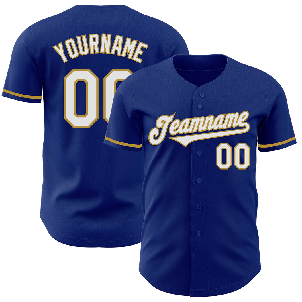 Custom Royal White-Old Gold Authentic Baseball Jersey