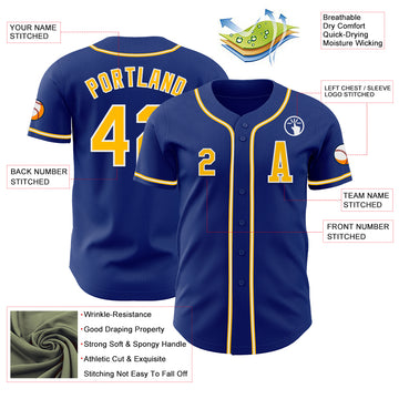 Custom Royal Gold-White Authentic Baseball Jersey