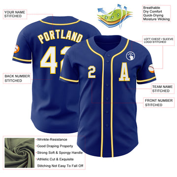 Custom Royal White-Yellow Authentic Baseball Jersey