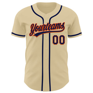 Custom Sand Navy-Orange Authentic Baseball Jersey