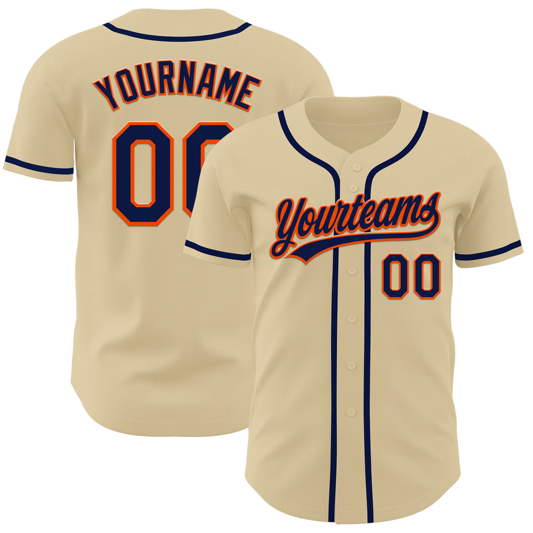 Custom Sand Navy-Orange Authentic Baseball Jersey