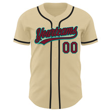 Load image into Gallery viewer, Custom Sand Crimson Black-Aqua Authentic Baseball Jersey
