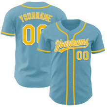 Load image into Gallery viewer, Custom Shadow Blue Yellow-White Authentic Baseball Jersey
