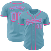 Load image into Gallery viewer, Custom Shadow Blue Light Blue-Pink Authentic Baseball Jersey
