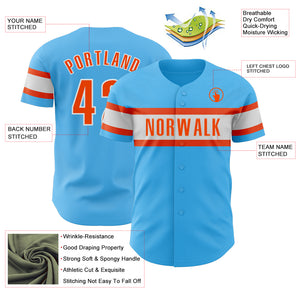 Custom Sky Blue Orange-White Authentic Baseball Jersey