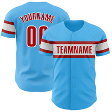 Load image into Gallery viewer, Custom Sky Blue Red-White Authentic Baseball Jersey
