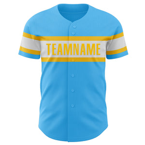 Custom Sky Blue White-Yellow Authentic Baseball Jersey