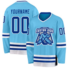 Load image into Gallery viewer, Custom Sky Blue Royal-White Hockey Jersey
