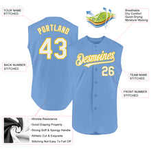 Load image into Gallery viewer, Custom Light Blue White-Yellow Authentic Sleeveless Baseball Jersey
