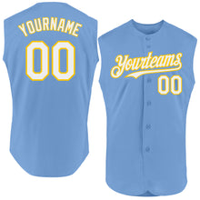 Load image into Gallery viewer, Custom Light Blue White-Yellow Authentic Sleeveless Baseball Jersey
