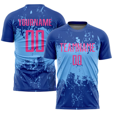 Custom Royal Pink-Light Blue Sublimation Soccer Uniform Jersey