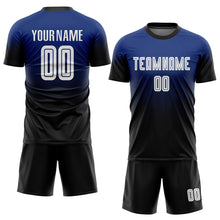 Load image into Gallery viewer, Custom Royal White-Black Sublimation Fade Fashion Soccer Uniform Jersey
