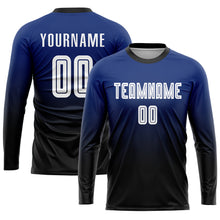 Load image into Gallery viewer, Custom Royal White-Black Sublimation Fade Fashion Soccer Uniform Jersey
