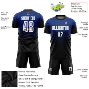 Custom Royal White-Black Sublimation Fade Fashion Soccer Uniform Jersey