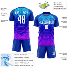 Load image into Gallery viewer, Custom Royal White Light Blue-Hot Pink Sublimation Soccer Uniform Jersey
