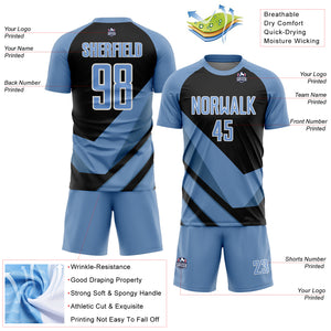 Custom Light Blue Black-White Arrow Shapes Sublimation Soccer Uniform Jersey