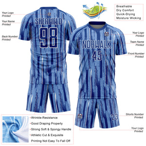 Custom Light Blue Royal-White Pinstripe Sublimation Soccer Uniform Jersey