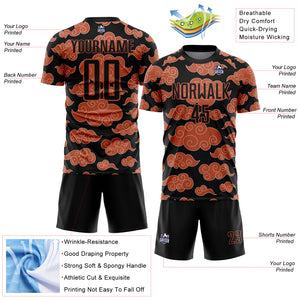 Custom Black Orange Cloud Pattern Sublimation Soccer Uniform Jersey