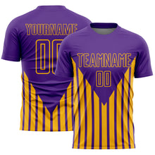 Load image into Gallery viewer, Custom Purple Gold Lines Sublimation Soccer Uniform Jersey
