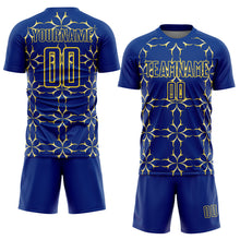 Load image into Gallery viewer, Custom Royal Yellow Damask Pattern Sublimation Soccer Uniform Jersey
