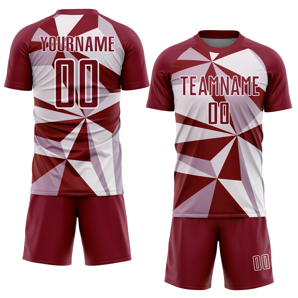 Custom Crimson White Geometric Pattern Sublimation Soccer Uniform 