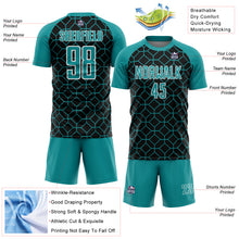 Load image into Gallery viewer, Custom Black Teal-White Geometric Shapes Sublimation Soccer Uniform Jersey
