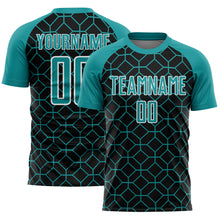 Load image into Gallery viewer, Custom Black Teal-White Geometric Shapes Sublimation Soccer Uniform Jersey
