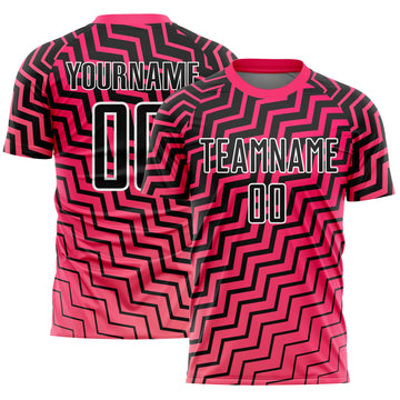 Custom Pink Black-White Geometric Lines Sublimation Soccer Uniform Jersey