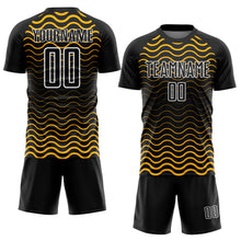 Load image into Gallery viewer, Custom Black Gold-White Geometric Lines Sublimation Soccer Uniform Jersey
