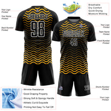 Load image into Gallery viewer, Custom Black Gold-White Geometric Lines Sublimation Soccer Uniform Jersey
