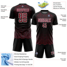 Load image into Gallery viewer, Custom Black Crimson-White Geometric Lines Sublimation Soccer Uniform Jersey
