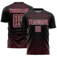 Load image into Gallery viewer, Custom Black Crimson-White Geometric Lines Sublimation Soccer Uniform Jersey
